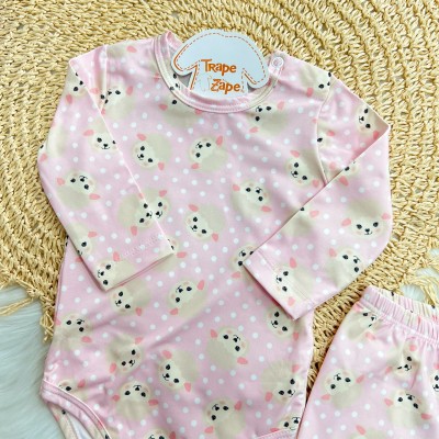 Conj. Body Manga Longa e Calça em Malha Térmica com Proteção UV50+- Ovelhinhas